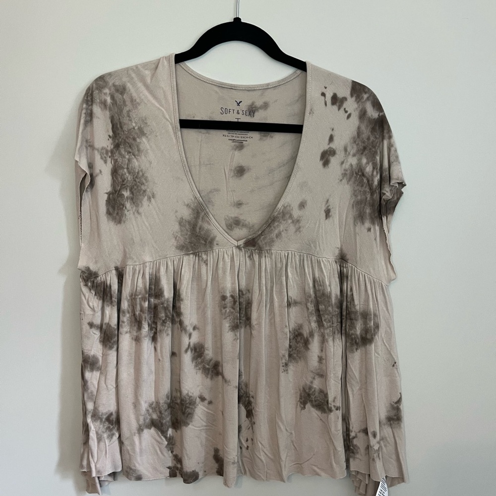 American Eagle - Grey Loose Flowy T-Shirt - X-Small